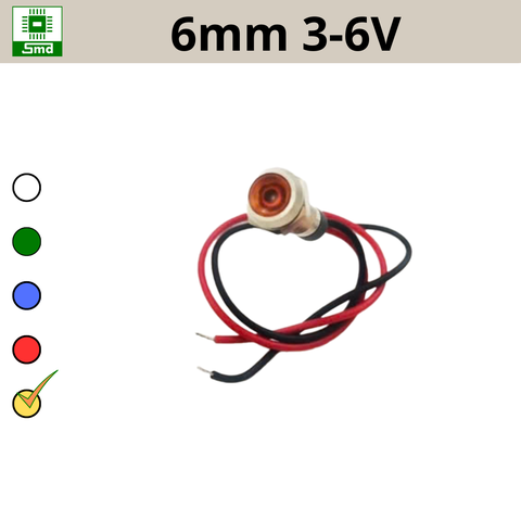 (6mm 3-6V) Đèn led báo nguồn chống nước IP67 vỏ kim loại 3-6V Các màu Đỏ, Xanh Lá, Xanh Dương, Vàng ,Trắng