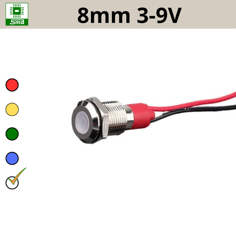 (8mm 3-9V) Đèn led báo nguồn chống nước IP67 vỏ kim loại 3-9V Các màu Đỏ, Xanh Lá, Xanh Dương, Vàng ,Trắng