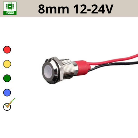 (8mm 12-24V) Đèn led báo nguồn chống nước IP67 vỏ kim loại 12-24V Các màu Đỏ, Xanh Lá, Xanh Dương, Vàng ,Trắng