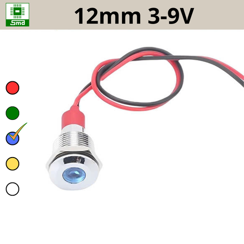 (12mm 3-9V) Đèn led báo nguồn chống nước IP67 vỏ kim loại 3-9V Các màu Đỏ, Xanh Lá, Xanh Dương, Vàng ,Trắng