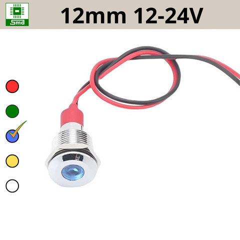 (12mm 12-24V) Đèn led báo nguồn chống nước IP67 vỏ kim loại 12-24V Các màu Đỏ, Xanh Lá, Xanh Dương, Vàng ,Trắng