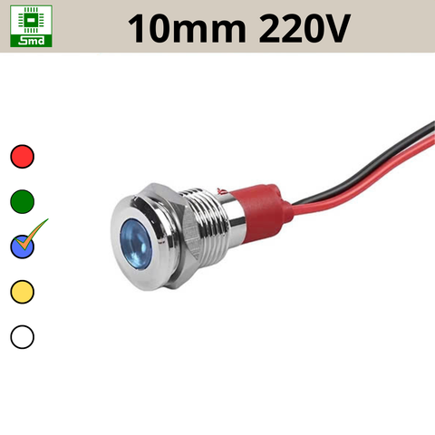 (10mm 220V) Đèn led báo nguồn chống nước IP67 vỏ kim loại 220V Các màu Đỏ, Xanh Lá, Xanh Dương, Vàng ,Trắng