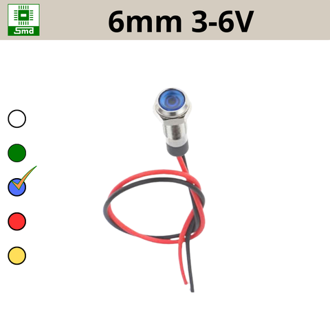 (6mm 3-6V) Đèn led báo nguồn chống nước IP67 vỏ kim loại 3-6V Các màu Đỏ, Xanh Lá, Xanh Dương, Vàng ,Trắng