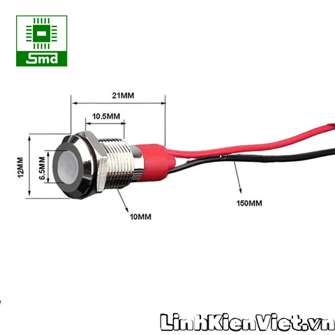 (10mm 9-30V) Đèn led báo nguồn chống nước IP67 vỏ kim loại 9-30V Các màu Đỏ, Xanh Lá, Xanh Dương, Vàng ,Trắng
