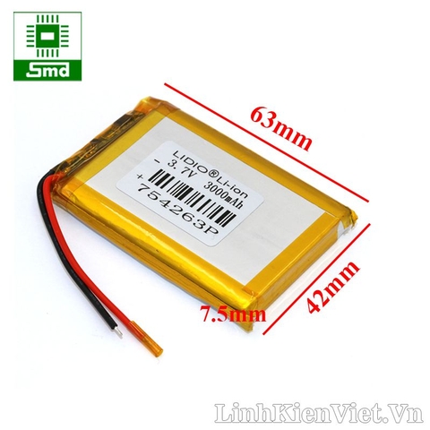 Pin lithium 754263 3000mAh 3.7V