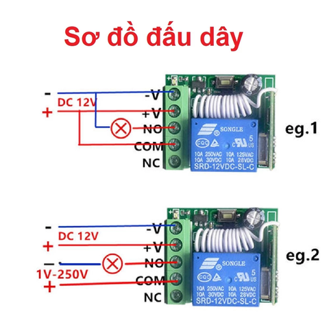 Bộ Thu RF 12V 10A 433Mhz + 2 tay phát 2 nút