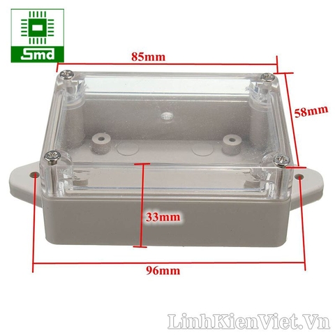 Hộp nhựa nắp trong 85x58x33mm có tai