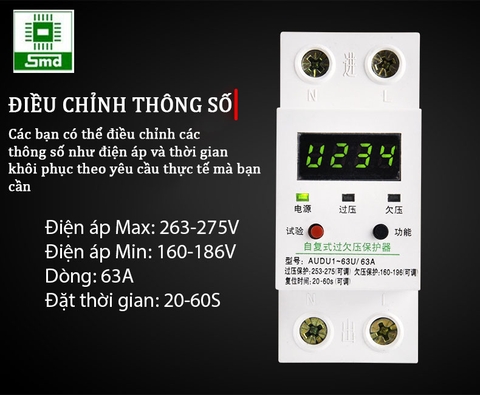Aptomat bảo vệ quá áp, sụt áp có cài đặt thời gian và điện áp