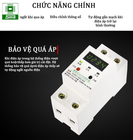 Aptomat bảo vệ quá áp, sụt áp có cài đặt thời gian và điện áp