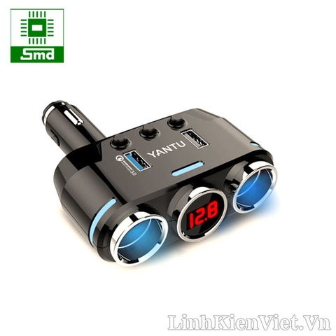 Bộ chia tẩu sạc ô tô 2 đầu ra + 2 cổng USB sạc nhanh QC 3.0 hiển thị điện áp YANTU B39