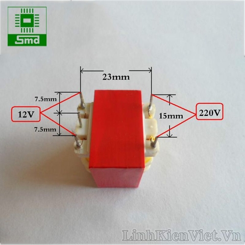 Biến áp 220V-12V (1W-80mA) có chân hàn PCB