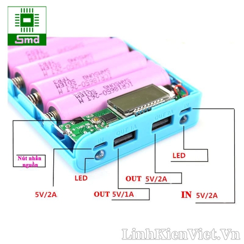 Box sạc dự phòng 8 cell LCD