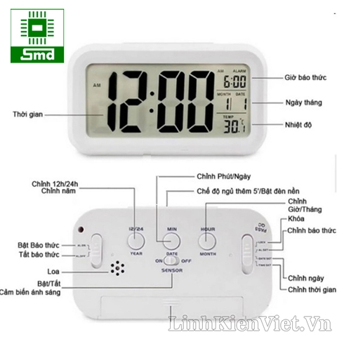 Đồng Hồ Led Điện Tử Để Bàn - Kèm Nhiệt Kế & Báo Thức