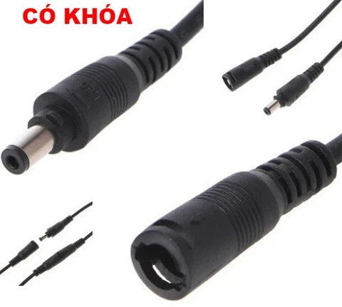 Jack DC Loại Thường Có Khóa màu đen nối nhanh kèm dây dài 13cm