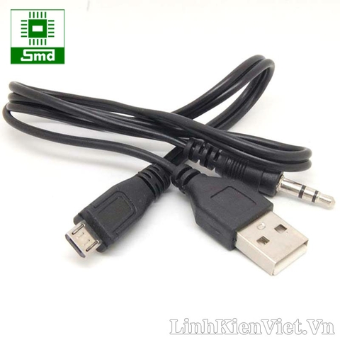 Cable usb hai đầu ra micro usb và audio 3.5mm