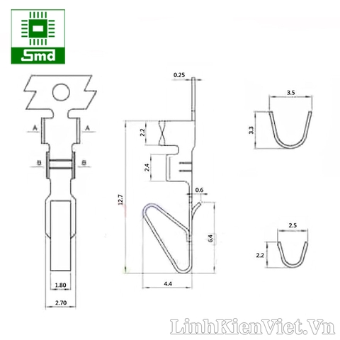 Chân pin, đầu cốt CH3.96mm (10c)