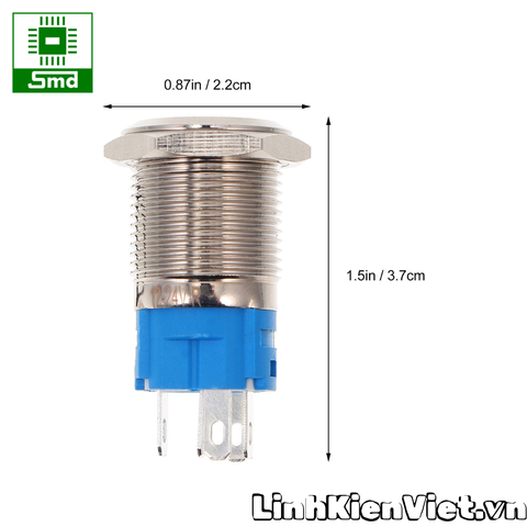 (Led 9-30V) Công tắc nhấn giữ Chống nước 16mm Led Viền Tròn Vỏ kim loại Inox 304 Cao cấp Đèn led các màu đỏ xanh trắng