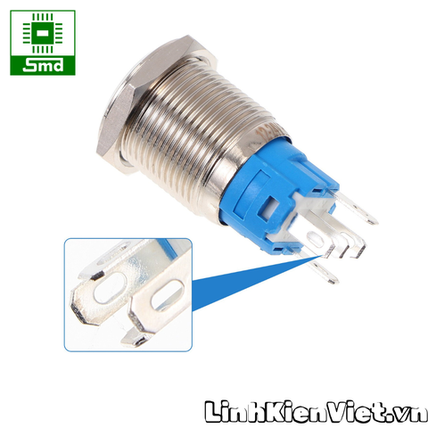 (Led 9-30V) Công tắc nhấn giữ Chống nước 16mm Led Viền Tròn Vỏ kim loại Inox 304 Cao cấp Đèn led các màu đỏ xanh trắng