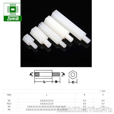 (Xóa ngừng bán) )Chân nhựa M3 Đực - Cái 25mm+6mm (cọc nhựa lục giác)