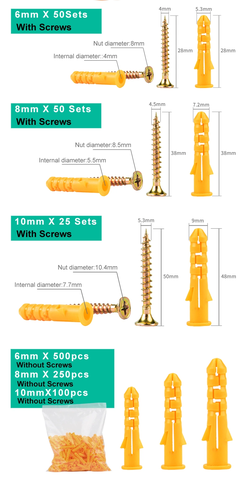Nở nhựa bắt vít, tắc kê nhựa 6 8 10mm dài 30mm/40mm/60mm/80mm