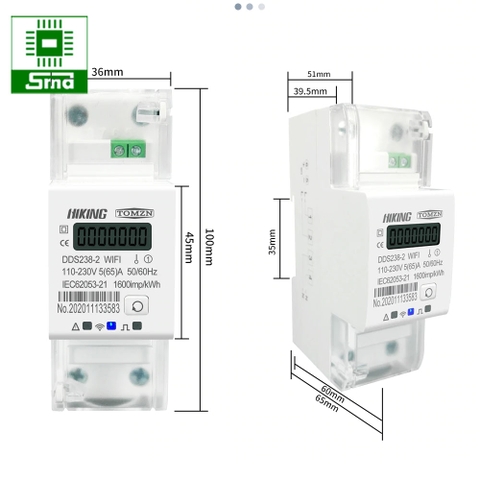 Công tơ điện tử WiFi HIKING DDS238-2 220V 5(65)A đo công suất điện năng tiêu thụ - hẹn giờ, bật tắt từ xa dùng app Smart Life