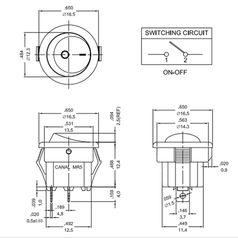 KCD1 3A 250V (lỗ khoét 15mm) - Màu đen