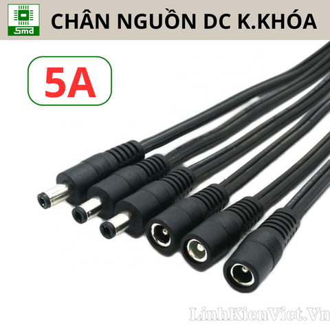 Jack DC Loại 5A Không Khóa màu đen nối nhanh kèm dây dài 13cm