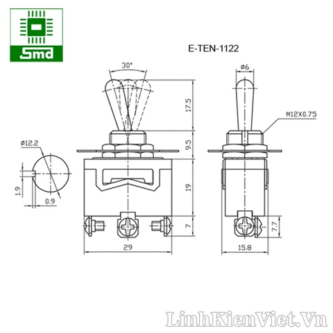 E-TEN1122 Công tắc gạt đảo chiều động cơ 3 Chân 250VAC-15A