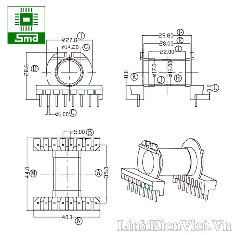 Lõi Biến áp xung EC42/PC40