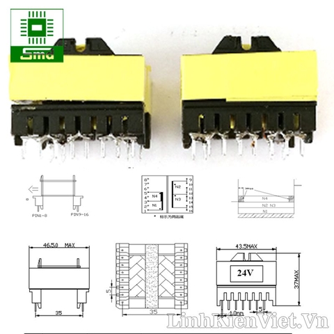 Biến áp inverter 24V to 220V (EC42 8+8) 300W - 500W