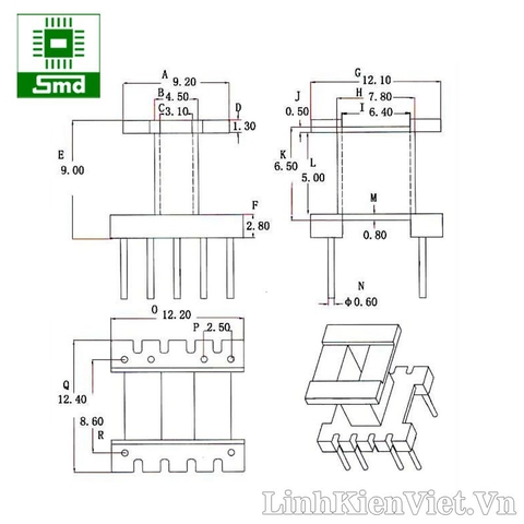 Biến áp xung EE12.7-XK 5V-1A