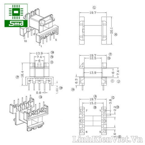 Biến áp xung EF20 8.4V-2A 12V-1A