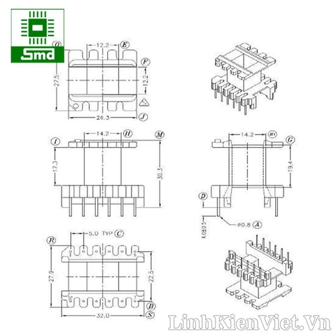 Lõi biến áp xung EI40/PC40 6+6