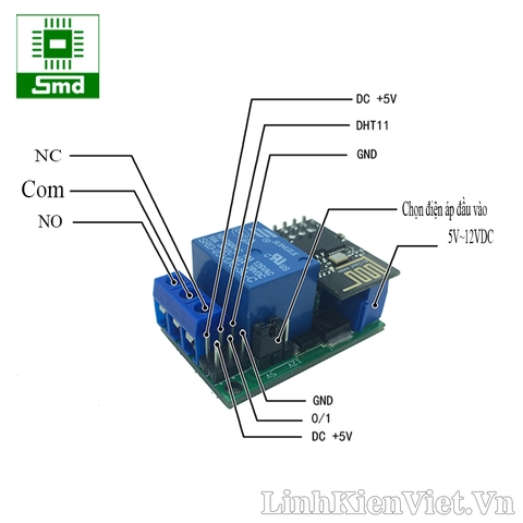 Module relay Wifi esp 8266 mở rộng kết nối cảm biến nhiệt độ và độ ẩm