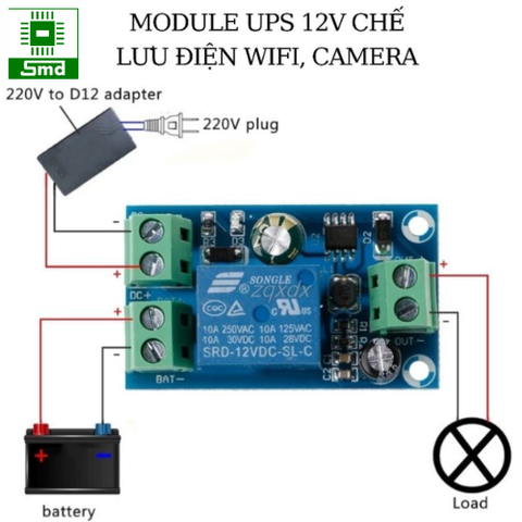Module Mini UPS 9V 12V 5-48V chế lưu điện cho wifi camera bằng ắc quy xe máy, mất điện vẫn có Wifi