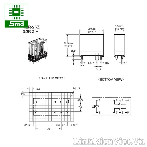 Relay omron G2R-2-12VDC (5A 8 chân)