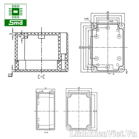 Hộp nhựa chống nước 100x68x50