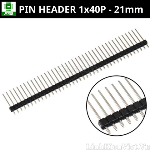 Pin header đơn đực thẳng 2.54mm 1x40p 21mm