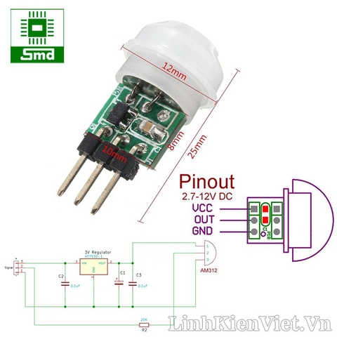 Module cảm biến nhiệt chuyển động mini V2, PIR senser mini