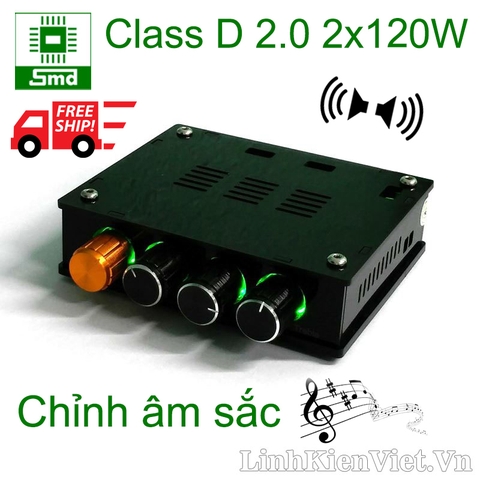 Bộ khuếch đại âm thanh class D 2.0 2x120W có chỉnh âm sắc