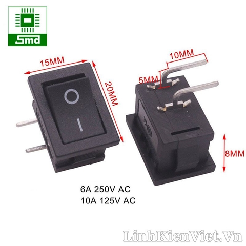 Công tắc bập bênh KCD1-101-2PL (21x15mm) chân cong