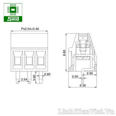 Header KF128-3P-2.54MM 3 chân thẳng (xanh lá) – Linh kiện điện tử SMD