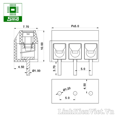 Header KF301-2p 5.08mm chân tròn