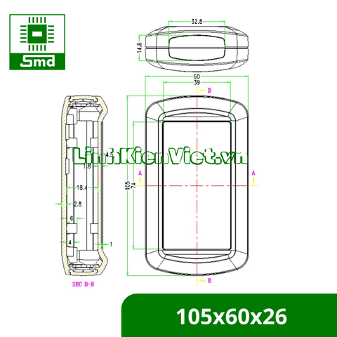 Hộp nhựa đựng mạch điện tử 2 nửa kích thước 105x60x26