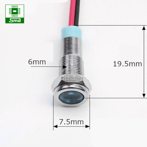 (6mm 12-24V) Đèn led báo nguồn chống nước IP67 vỏ kim loại 12-24V Các màu Đỏ, Xanh Lá, Xanh Dương, Vàng ,Trắng