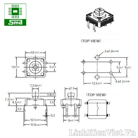 Phím bấm Omron B3F-4055 (12x12x7.3mm)