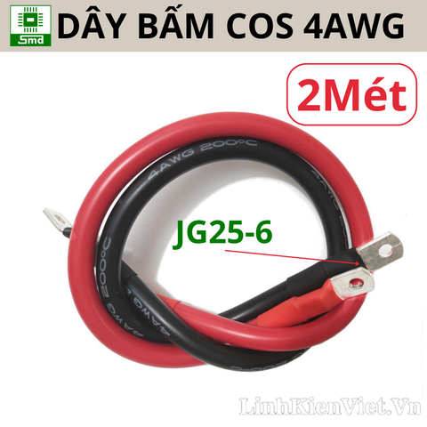 (Dài 2m) 4AWG Dây Silicon đen/đỏ bấm cos JG25-6 2 đầu dài 2m