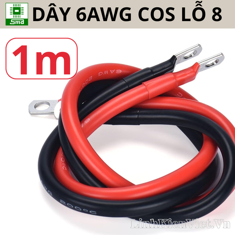 (Dải 1m) Dây Silicon 6AWG đỏ bấm cos JG16-8 2 đầu dài 1m