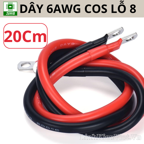(Dải 20Cm) Dây Silicon 6AWG đỏ bấm cos JG16-8 2 đầu dài 20 Cm