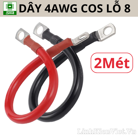 (Dài 2m) 4AWG Dây Silicon đen/đỏ bấm cos JG25-8 2 đầu dài 2m